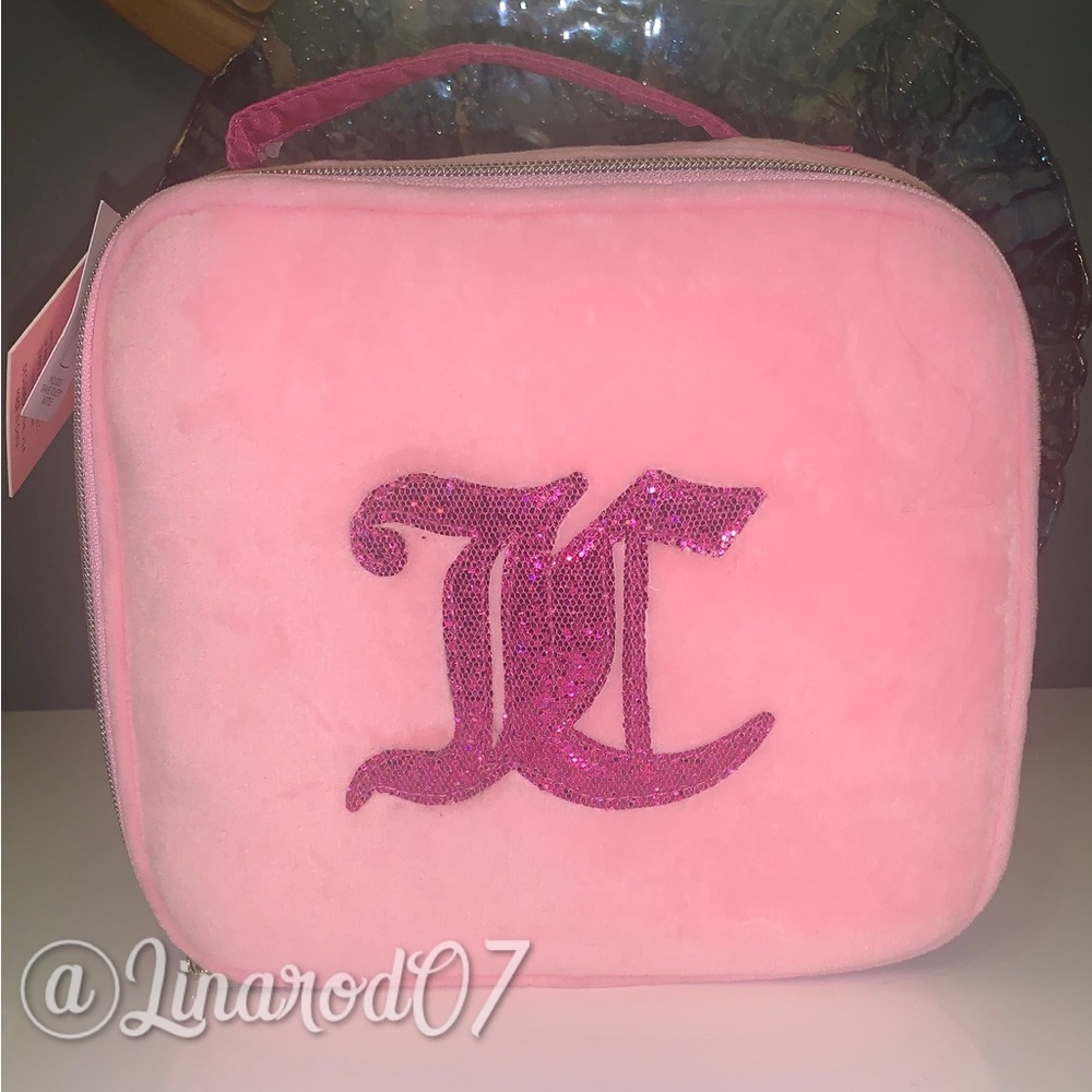 Juicy Couture Makeup Bag Cosmetic Case Pink Velour NWT